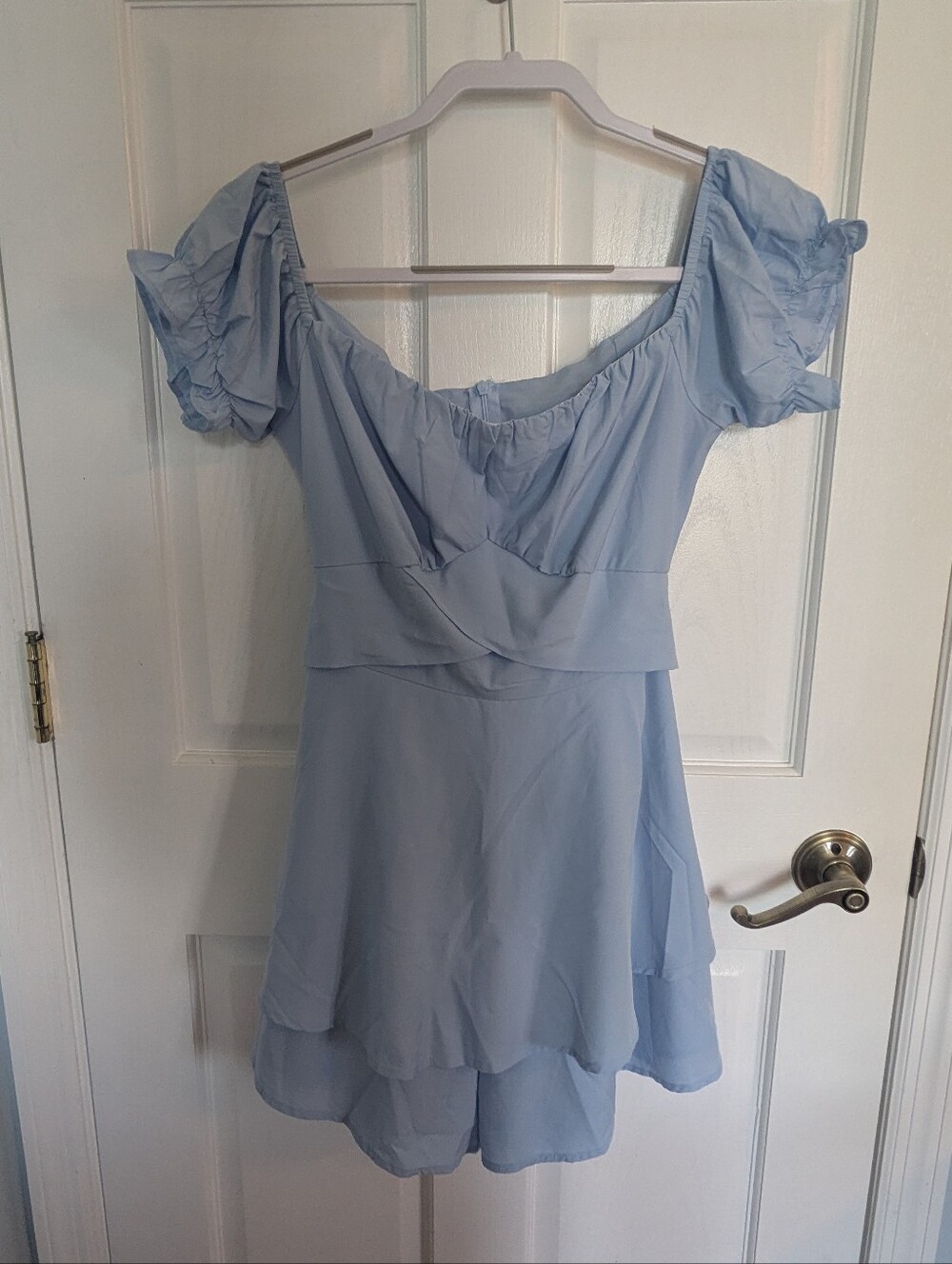 Blue Off The Shoulder Ruffle Romper - Picture 5 of 9